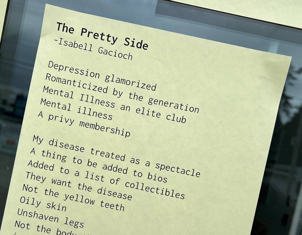 A poem written by Isabell Gacioch was on display at the front of the school.