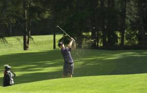 Andrew Jobes finishes the nine holes with a 37 and leads the Spartans to a perfect regular season. Photo courtesy of Dominic Lacie