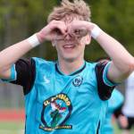 Hunter Milbrot celebrates after scoring on a penalty kick in the 32nd minute of POFCs inaugural match. Elisha Meyer/Kitsap News Group photos
