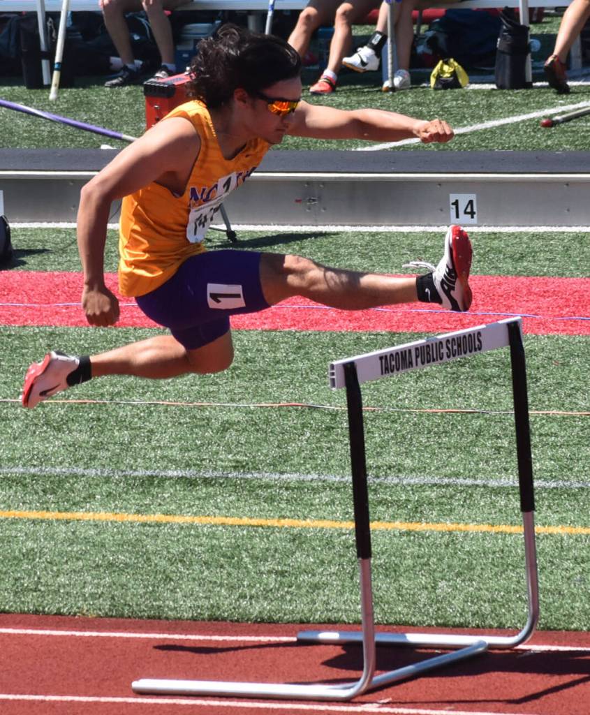 North Kitsaps Tenichi Gordon competes in the hurdles and pole vault at state.