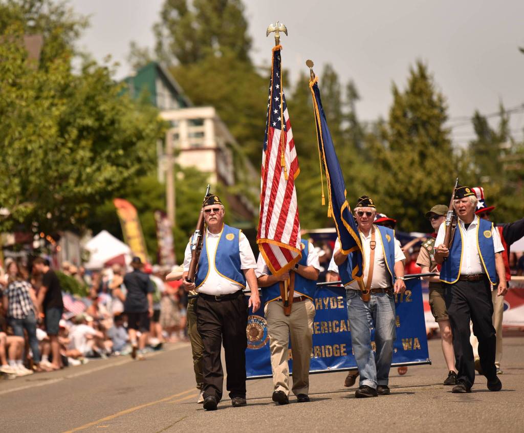 The color guard from the American Legion Colin Hyde Post #172 lead the Grand Old 4th Hometown Parade through Winslow.