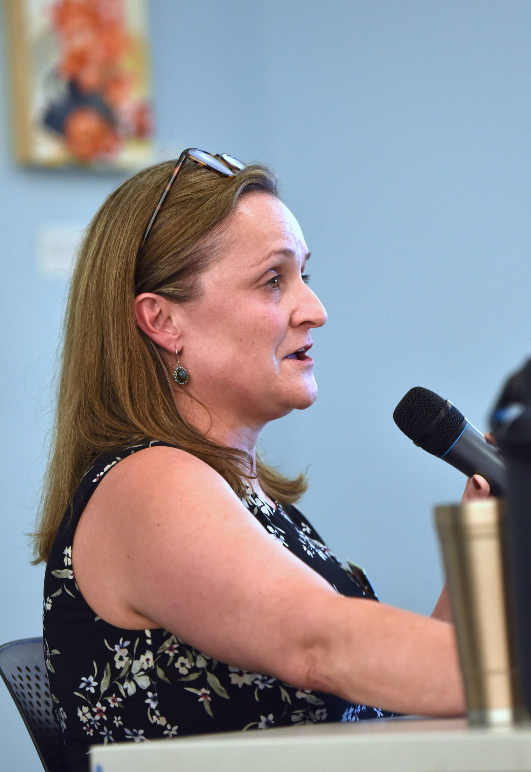 Kirsten Hytopoulos answers questions during the Housing Resources Bainbridge candidate forum.