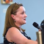 Kirsten Hytopoulos answers questions during the Housing Resources Bainbridge candidate forum.