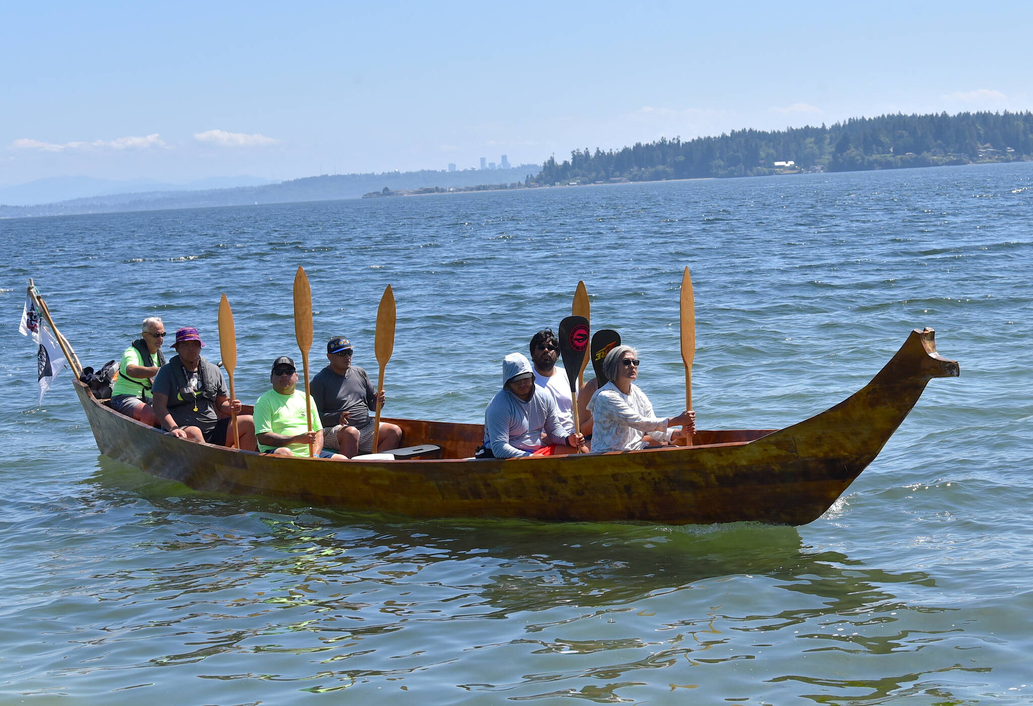 A canoe waits to go ashore.