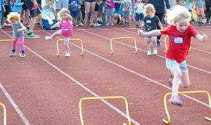 The 40-meter hurdles for young kids is always a crowd favorite. Don Macaluso courtesy photos