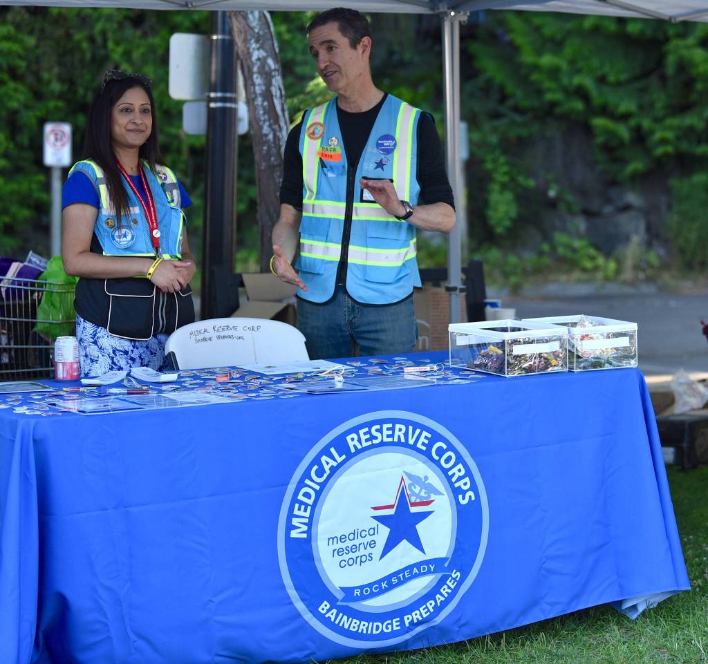 Medical Reserve Corps volunteers shared information about their role as part of the emergency response capabilities of Bainbridge Prepares in cooperation with COBI and BIFD.