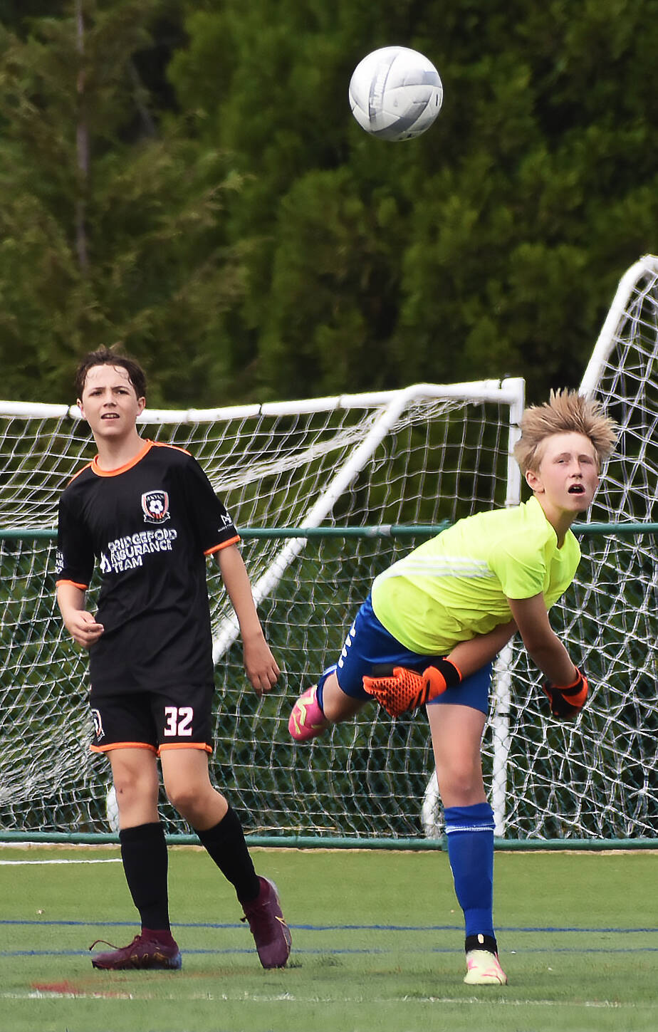 BIFC goalie Charlie King throws the ball to a teammate.