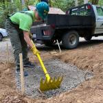 A Bainbridge teen works on a Student Conservation Corps project that installed two new boot brush stations at Blakely Harbor Park and Gazzam Lake Nature Preserve, helping curb the spread of invasive weed seeds from our boots and shoes.