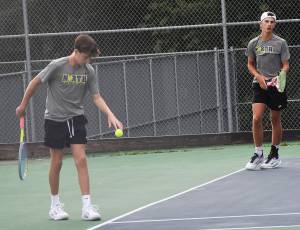 Nicholas Zeller-Singh/Kitsap News Group Photos
Grady DeVries and Spencer Gillespie represent North Kitsaps top doubles team.