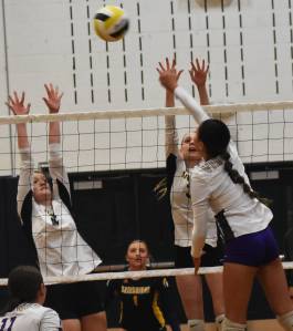 Nicholas Zeller-Singh/Kitsap News Group Photos
North Kitsaps Silvia Okunami picks up a kill for the Vikings.
