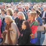 A huge crowd gathers outside the remodeled Buxton Center to listen to speeches prior to going inside to see all of the changes.