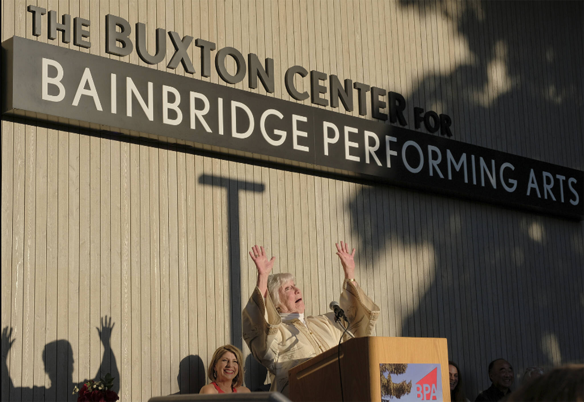 Cynthia Sears emphasizes a point in her speech at the grand opening.