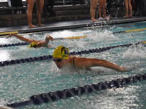 Nicholas Zeller-Singh/Kitsap News Group Photos
Maya Geddes and Teagan Schneider compete in the 200-yard individual medley.
