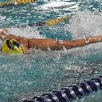 Iris Lin finishes fourth out of 29 swimmers in the 50-yard freestyle.