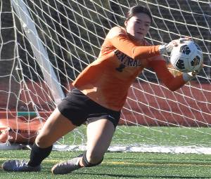 Nicholas Zeller-Singh/Kitsap News Group Photos
CKs Rachael Remnent shines with multiple diving saves and an assist.