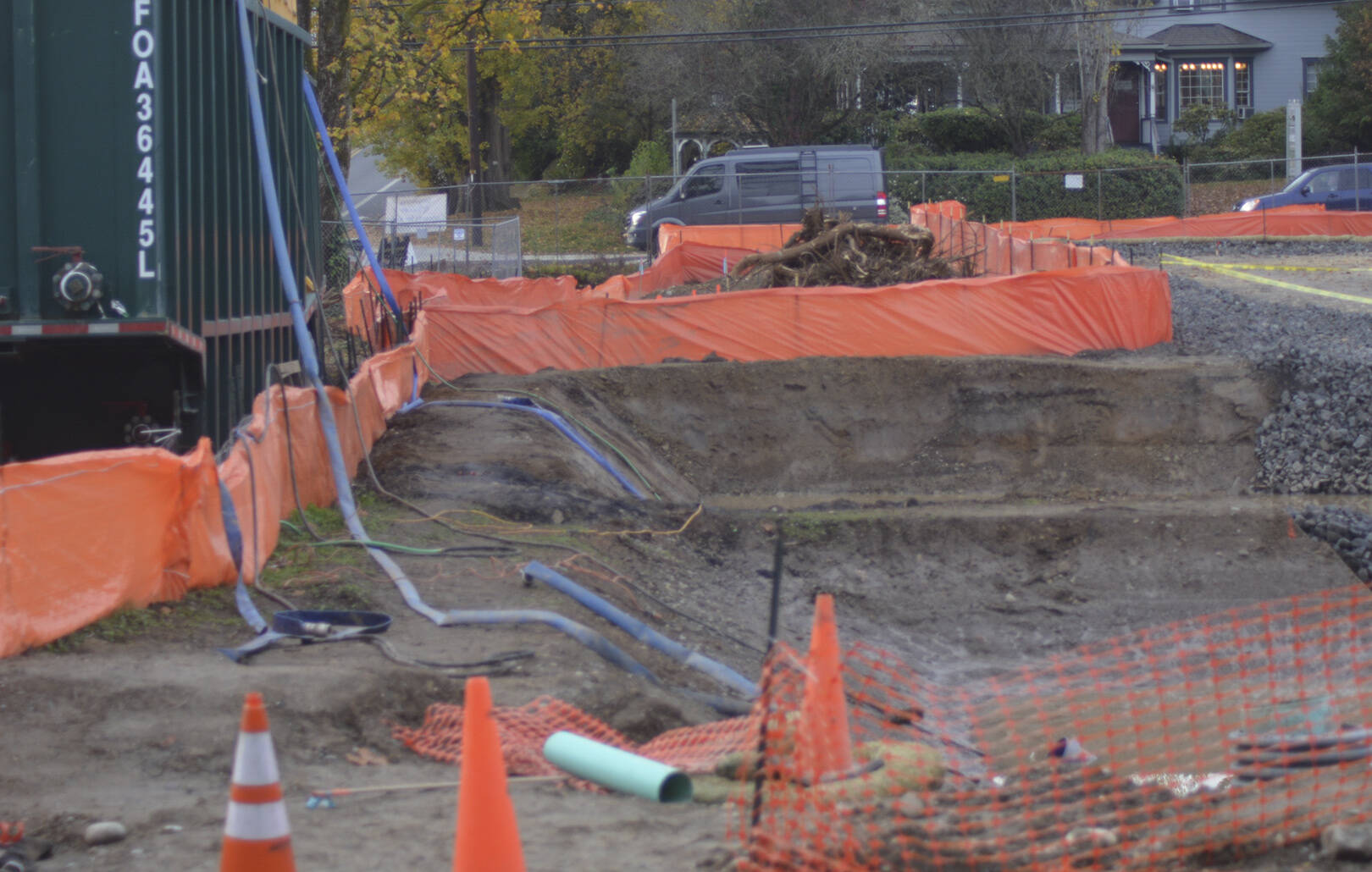 The site is fenced off to keep people safe and away from the construction.
