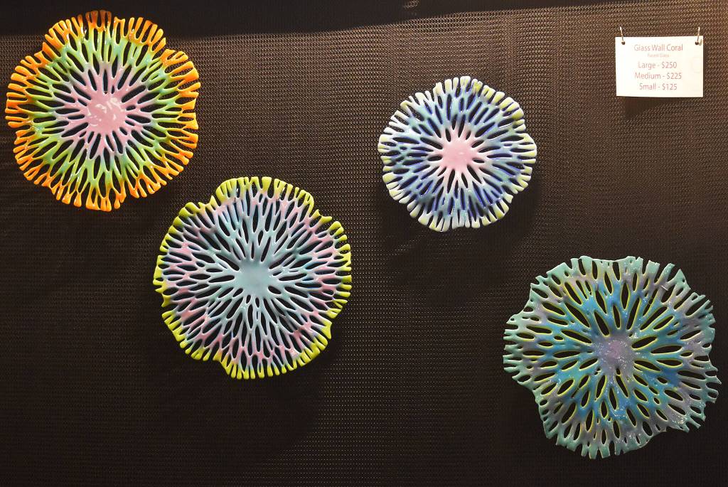 Kathy Barrett shows her blown and fused glass at the studio tour.