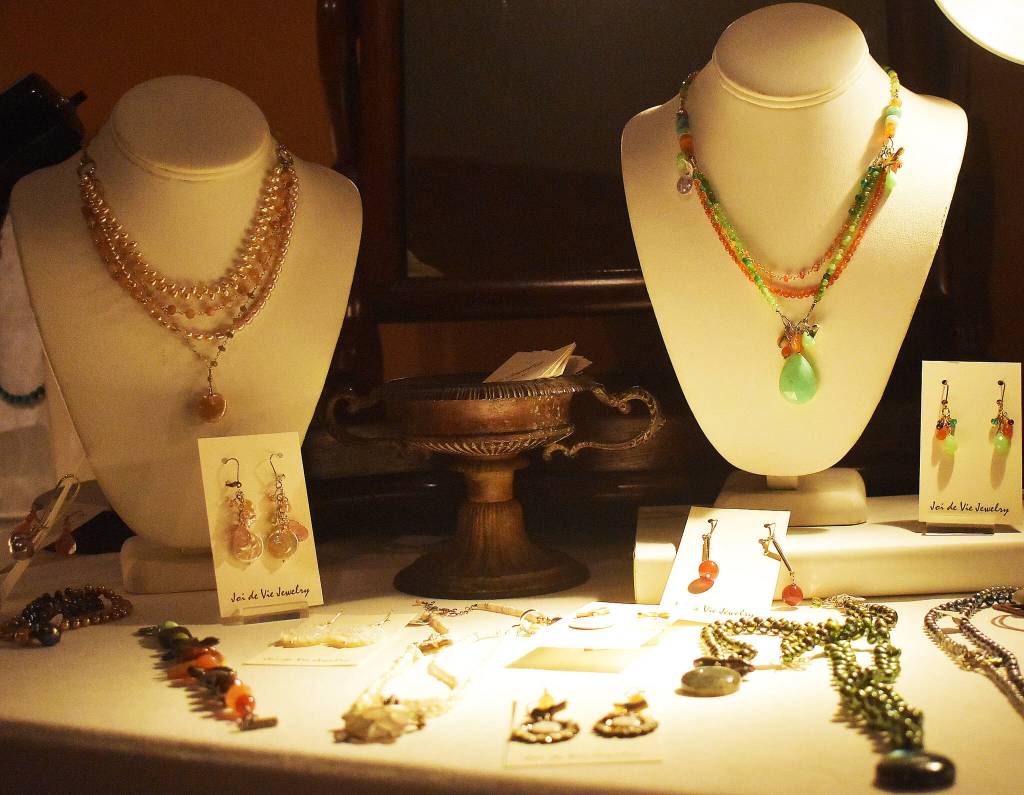 Mary B. Edwards displays different types of semi-precious jewelery.