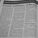 David Averills obit appeared in the Review even though he had moved away.