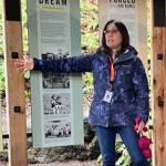 Ellen Sato Faust at the Japanese American Exclusion Memorial.