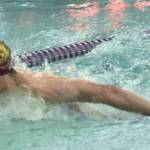 Zachary Cummings finishes second in the 100-yard breaststroke for Kingston.