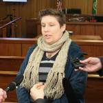 Frankey Ithaka answers questions from the media moments after a Kitsap judge denies a hearing challenging ex-President Trumps eligibility for the state ballot.