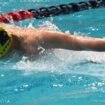 Spartan Ian Letson competes for the 200 medley relay team.