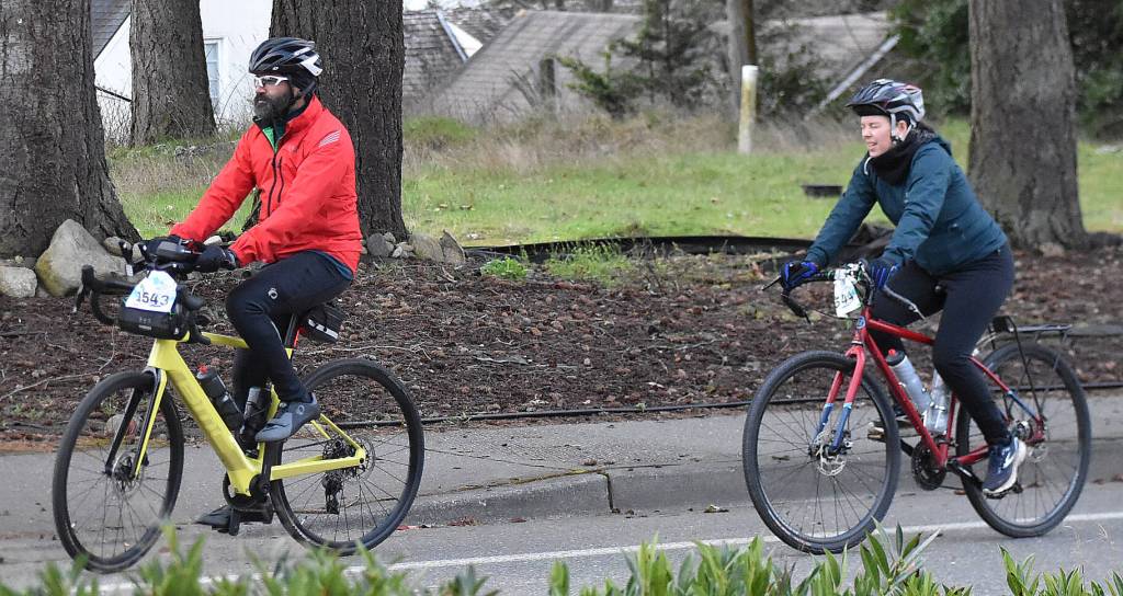 Families ride together during the Chilly Hilly.