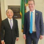 Derek Kilmer courtesy photos
Councilmember Clarence Moriwaki and U.S. Rep. Derek Kilmer with Kilmers official plaque in the Congress building.