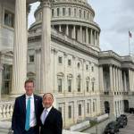 Rep. Derek Kilmer and BI City Councilmember Clarence Moriwaki in front of the Congress building in Washington, D.C.