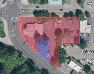 City of Bainbridge courtesy photo
A highlighted footprint of the building that could replace the old police station at 625 Winslow Way.