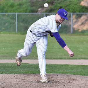 Nicholas Zeller-Singh/Kitsap News Group photos
Viking Dawsyn Anderson pitches six innings in the victory against Bainbridge.