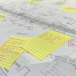 The city provided highlighters, markers, pens, pencils and Post-it notes for people to leave comments and sketch out ideas for improvements to the road.