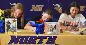 Nicholas Zeller-Singh/Kitsap News Group
Allison Dvorak, Hannah Richards and Cerenity Fake sign their letters of intent.