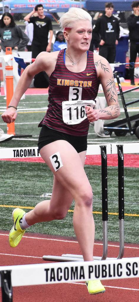 Kingstons Leighton Menge competes in the 100 hurdles.