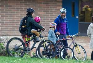 Molly Hetherwick/Kitsap News Group photos
A family participates in Bike To School Day on the way to Ordway Elementary.