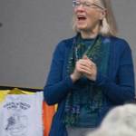 Kamala Bremer talks to the group at the senior center.