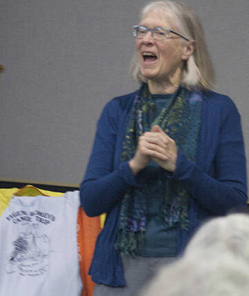 Kamala Bremer talks to the group at the senior center.