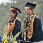 These graduates look none too happy that the rain decided to pour down as they waited to receive their diplomas.