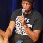 Renni Bispham, co-chair of Bainbridge Islands Race Equity Advisory Committee, speaks during a Q&A at BIs Juneteenth celebration June 19.