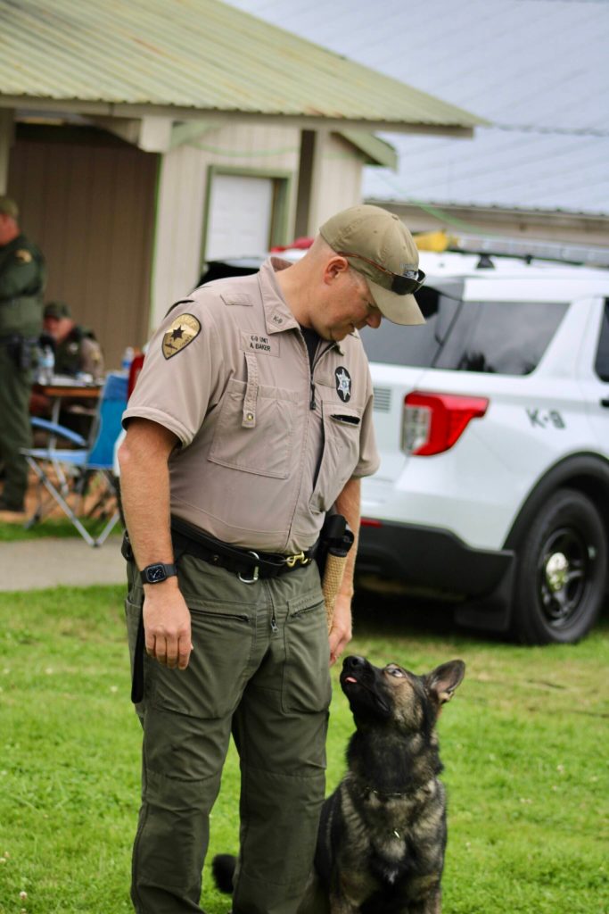 Aaron Baker of the Kitsap County Sheriffs Office demonstrates the abilities of his K-9 at the Kitsap Fair and Stampede.
