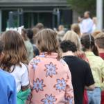 Sakai Intermediate students listened to introductory speeches and performances during the Opening Day Ceremony, a 20-year tradition at the school.