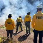 Molly Hetherwick/Kitsap News Group photos
Bainbridge Fire Department personnel monitor a flame.