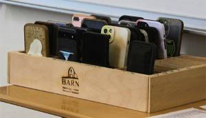 BISD courtesy photo
Cell phone caddies are placed in some rooms so students wont be tempted to use them.