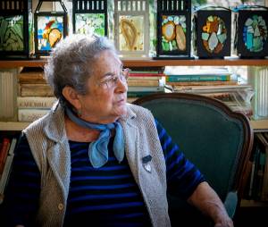 Clark courtesy photos
Irene Clark with her stained glass candle lanterns, which she makes with sea glass.
