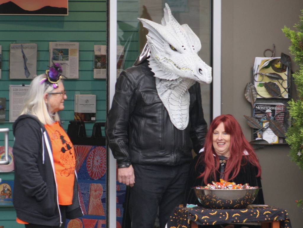 Dragon costumes were big at Hometown Halloween, like this frost dragon.