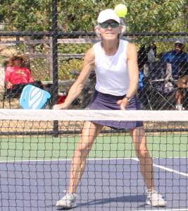 Molly Hetherwick/Kitsap News Group
A pickleball player lines up for a return at the Founders Tournament in August.