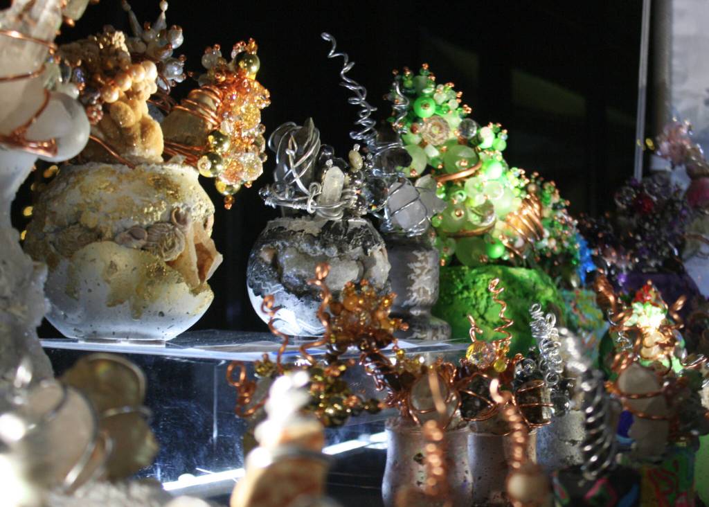 Twinkling pieces featuring prehistoric fossils for sale at the Winter Night Market.