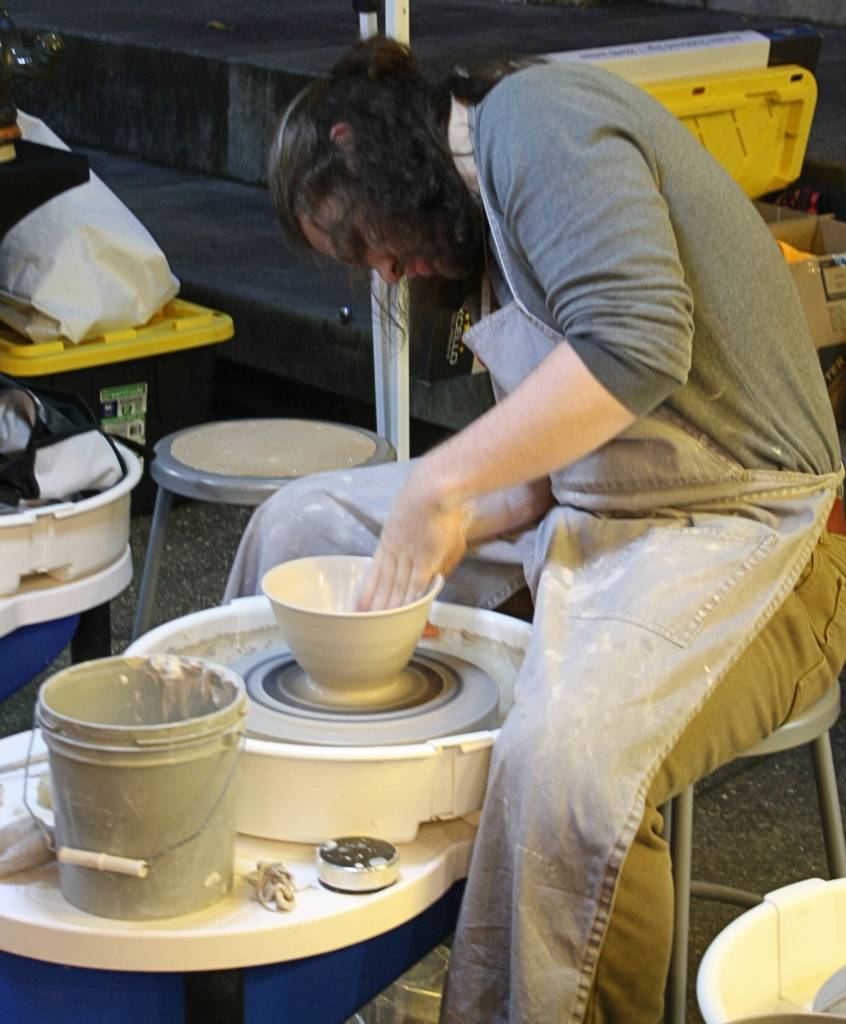 Ceramic artists demonstrated wheel throwing at the Winter Night Market.