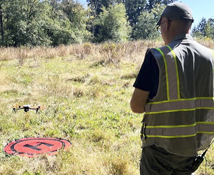 BP volunteer Jeff Ort launches a drone in support of a wildfire training exercise.